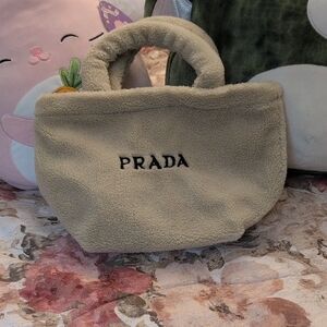 Prada Soft Cream Sherpa/Fleece Top Handle Tote Bag